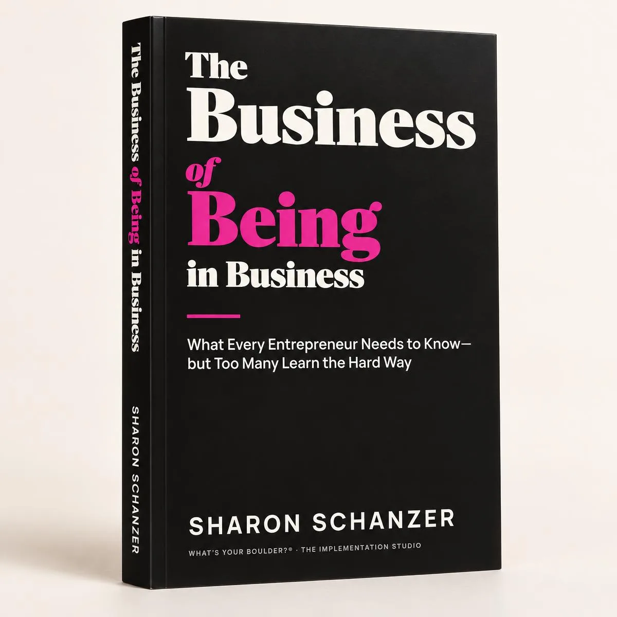 Paperback edition of The Business of Being in Business by Sharon Schanzer, shown at an angle with its black spine